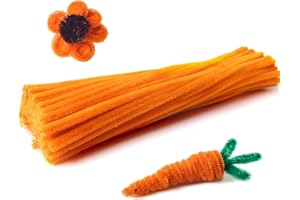 Lumintutu 100 Pieces 7mm x 12 Inch Pipe Cleaners, Thick Fuzzy Orange Chenille Stems for Craft Supplies Kids DIY Art Decorations