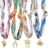 eswala Scarf Necklace with Charm 4pack Silk Styling Scarf Charm Necklace for Women Bandana Necklace with Charms Adjustable Tie Statement Choker Jewelry for Birthday Mothers Day Christmas Teacher Lady