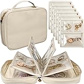 LingLingo Travel Jewelry Organizer Case,Jewelry Bags Jewelry Storage Book Binder with Clear Zipper Velvet Pouch for Traveling,Earrings, Rings, Necklace, Bracelet (White)