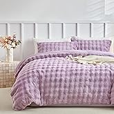 Tokokimo Fluffy Duvet Cover Set Queen Size, Faux Fur Duvet Cover Set Soft Reversible Bedding Set, Purple Comforter Cover with 2 Pillow Cases, All Season Fuzzy Comforter Cover Set