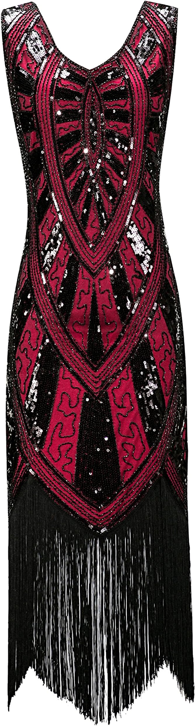 1920s Inspired Fringe Embellished Gatsby Flapper Midi Dress Prom Party