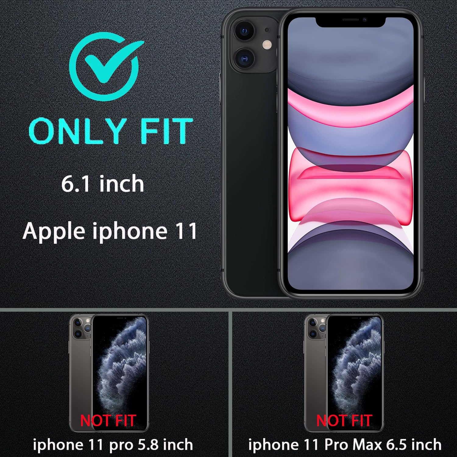 for iPhone 11 Case, Military Grade 3 in 1 Heavy Duty Shockproof/Drop Proof/Dust Proof Case with 2Pcs Tempered Glass Screen Protector (Black/Grey)