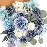 Senseya Artificial Flowers Combo Box for Decoration,Silk Mix Fake Flowers with Stems DIY Wedding Bouquets,Artificial Flowers Bulk Box Set Home Cake Decor (Blue)