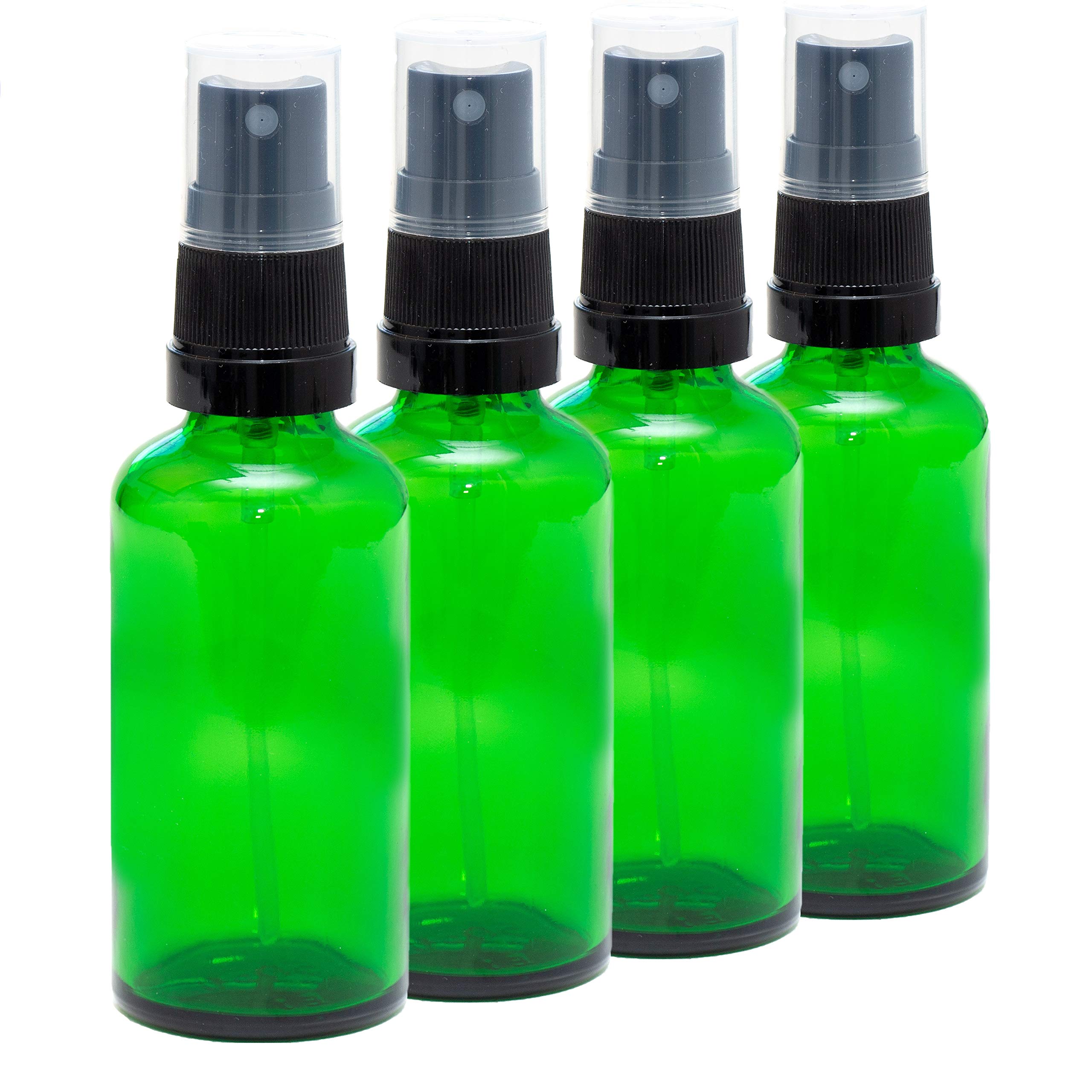Aura 50ml GREEN Glass Bottles with Black ATOMISER Sprays - PACK of 4