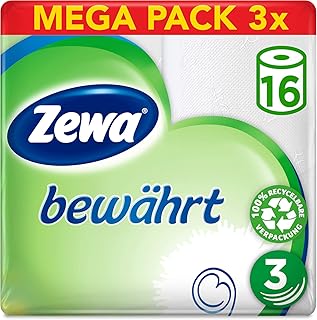 Zewa Toilettenpapier trocken bewährt, weiß, 3-lagig, 3er Pack (3 x 16 Stück)