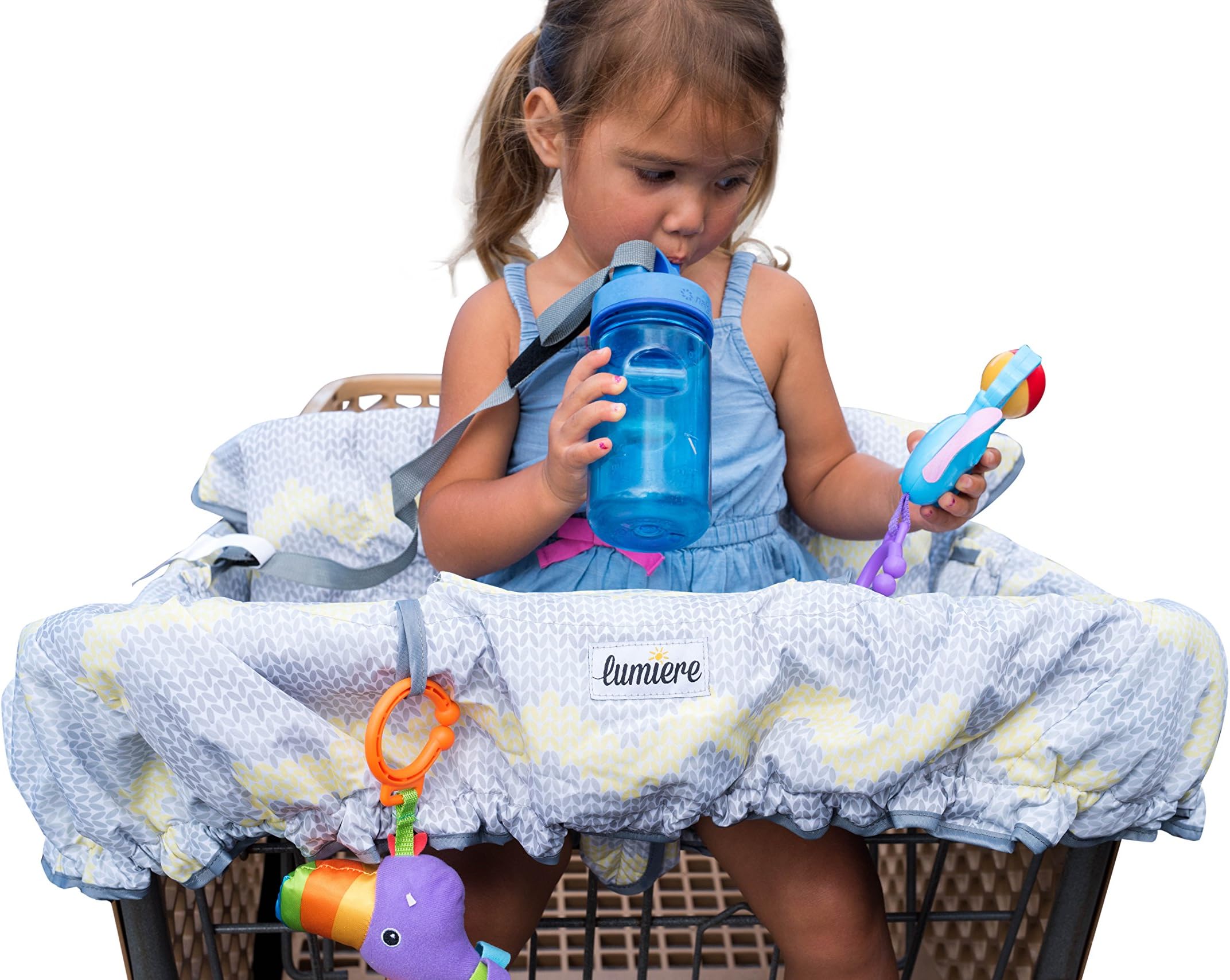 Lumiere Baby Shopping Trolley Cover for Baby - 360 Germ Protection, Entertainment Within Reach, Safety Harness, Machine Washable, Compact Fold-in Pouch