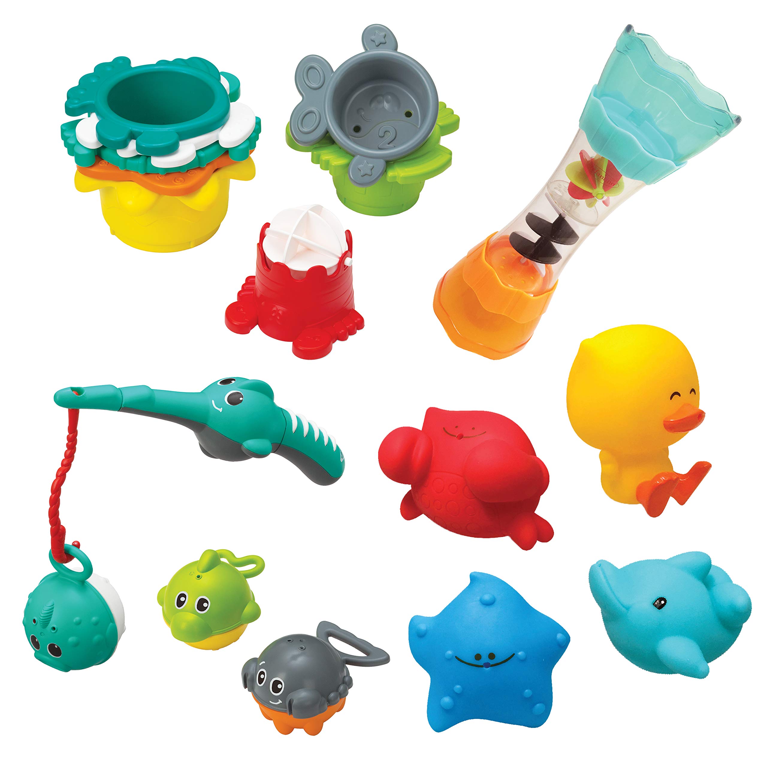 Infantino - Splish & Splash Bath Time Set - 17 Piece Multi-Activity Bath Toy - Developp Sensory Exploration and Learning Cause and Effect - Easy to clean - Bath toys for babies from 0 months old