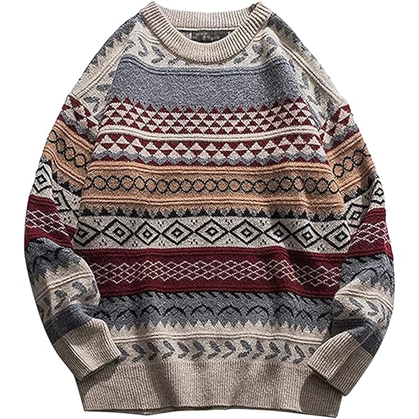 Gihuo Men Vintage Striped Sweater Grandpa Fall Winter
