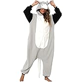 HOMWERRONT Possum Costume Adult Opossum Onesie Pajamas Halloween Costumes Outfit Cosplay Sleepwear for Women Men