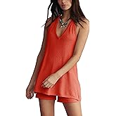 Tiko Miko Womens Summer 2 Piece Outfits Sweater Sets 2025 Knit Backless Halter Top and Shorts Lounge Beach Set