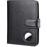 Passport Holder for Travel with AirTag Holder- Leather RFID Blocking Travel accessories with 5 Cards Slot&1ID Window,Magnetic Closure,Gift Box(Air Tag Not Included)
