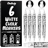 Chalkola 6 White Chalk Markers - Dual tip, Fine & Jumbo Tip (1mm, 3mm, 5mm, 15mm) | Erasable Liquid Chalk Pens for Blackboard