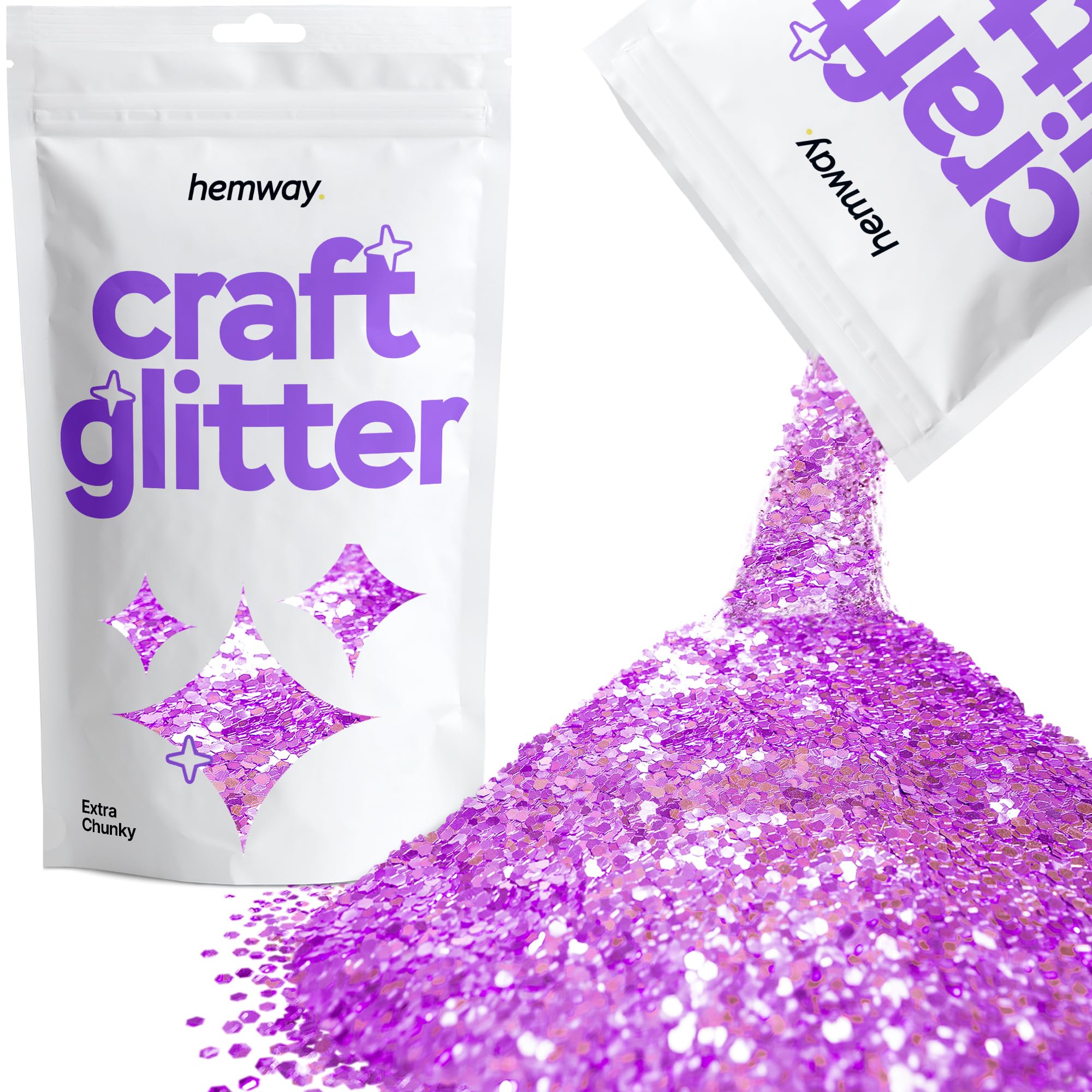 Hemway Craft Glitter Lavender 100g Extra Chunky Glitter for Crafts, Resin, Cosmetic, Nail, Face, Body, Festival, Tumblers, Art, Candle, Crafting