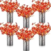 Zeyune 6 Sets Thanksgiving Fall Table Centerpiece Decoration Autumn Artificial Flower Stems Harvest Faux Bouquet Plants with Metal Pots for Rustic Farmhouse Home Dining Indoor(Fall Red Arrangement)