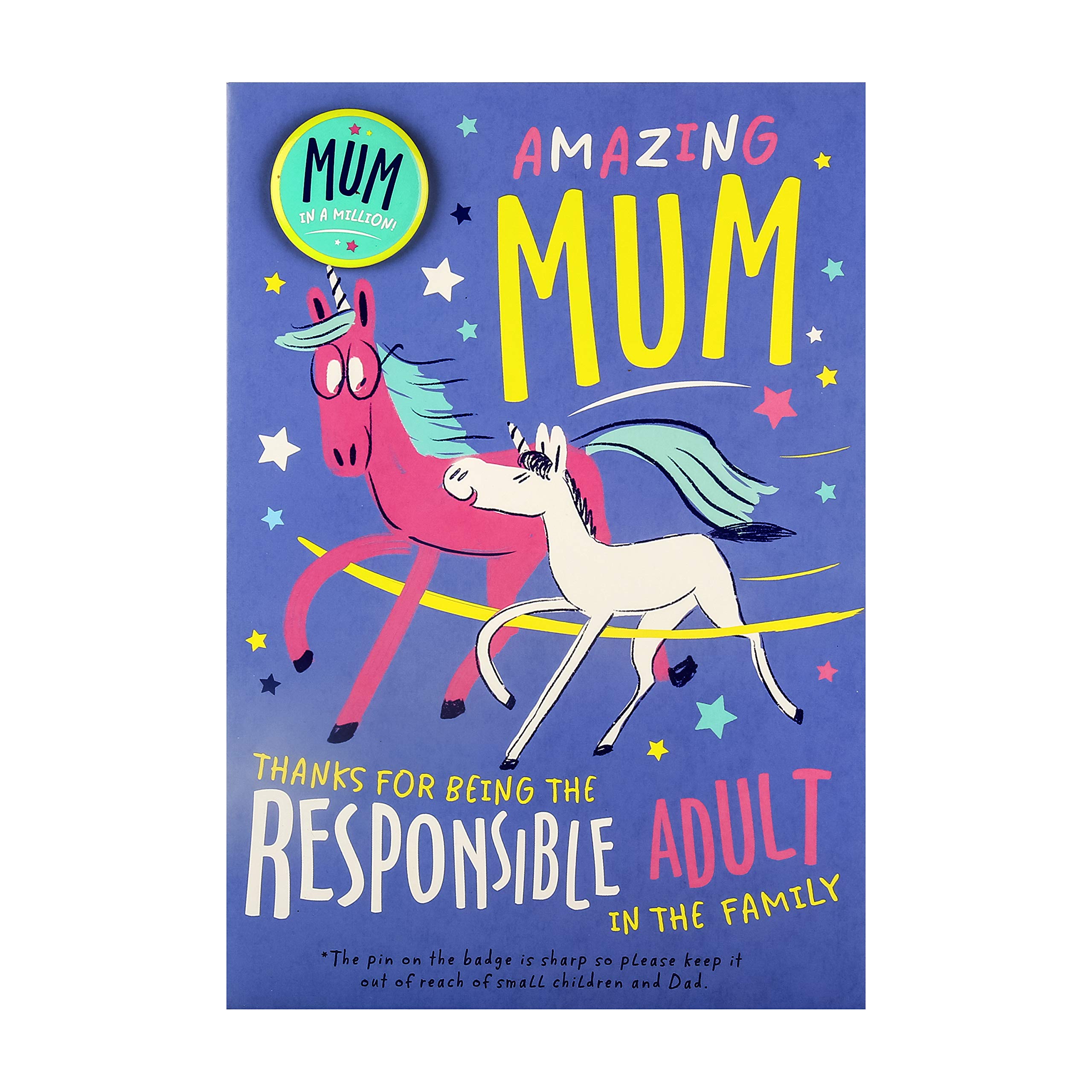 Hallmark Mother's Day Card for Mum - Neon Unicorn with "Mum in a Million" Badge