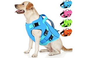 Dogcheer Dog Life Jacket with Double Rescue Handle, Reflective Dog Harness Life Vest for Swimming Boating, Adjustable Puppy Swim Jacket Pet DFD Flotation Vest for Small Medium Large Dogs - Blue M