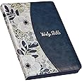 KJV Holy Bible, Thinline Large Print Faux Leather Red Letter Edition Thumb Index Ribbon Marker, King James Version, Blue Printed Floral, Zipper Closure (KJV Thinline LP Editions)