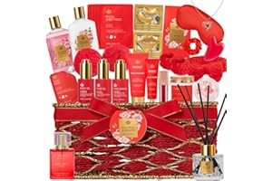 RA ROSA ACCA 35 Pcs Christmas Gift for Women, Red Rose Bath and Body Basket Gift, Face Skin Care Kit, Home Spa Self Care, Lip Gloss, Diffuser, Necklace, Birthday, Valentines, Mother Day, Bridal Shower, Anniversary