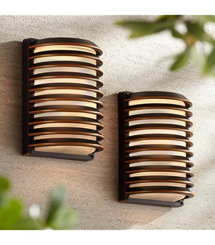 John Timberland Bronze Grid Modern Industrial Outdoor Wall Light
