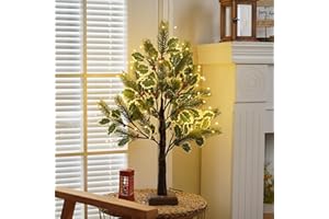 PXBNIUYA 2 FT Christmas Tree with 72 LED Lights, Christmas Decorations Indoor, Fairy Light Spirit Tree for Home Decor, Lighted Birch Trees with Pine Needles, USB and 3AA Battery and Timer（Warm White）