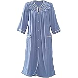 Amazon.com: National Women's Plaid Trim Terry Robe - Snap-Front ...
