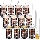 Suttmin 12 Pcs Easter Christian Gifts for Women 16 oz Bible Verse Glass Cup Bulk with Bamboo Lids and Straw Brushes Inspirational Religious Coffee Cup Tumbler for Easter Church Group Gifts(Stylish)