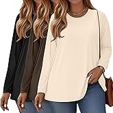 Oakgarden 3 Pack Women's Plus Size T Shirts Long Sleeve Crew Neck Tops Casual Basic Loose Fit Fall Tees Tunic Outfit