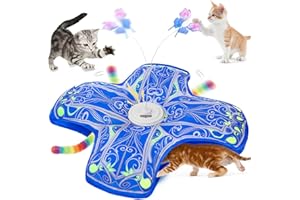 Qraxond Interactive Cat Toys for Indoor Cats,[Newly Upgraded] Rechargeable Touch Activated Hide and Seek Kitten Toys for Bored Indoor Adult Cats with Fluttering (Blue)