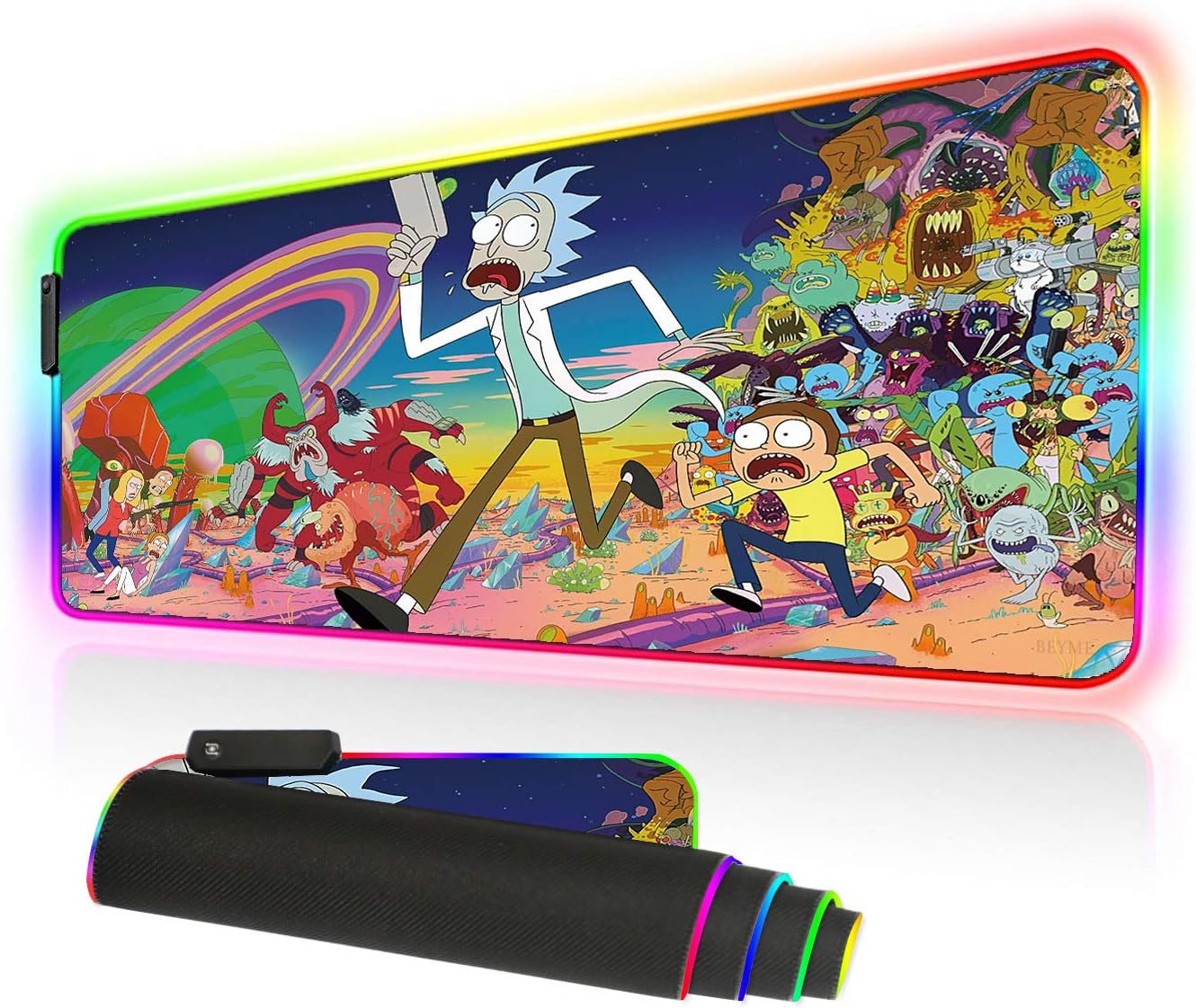 Bimormat RGB Gaming Mouse Pad Large Mouse Mat, 31.5 X 11.8 Inch Extra LED Extended Mousepad, Non-Slip Rubber Base Mouse Keyboard Mat (80x30 Rikrun): Home Audio & Theater