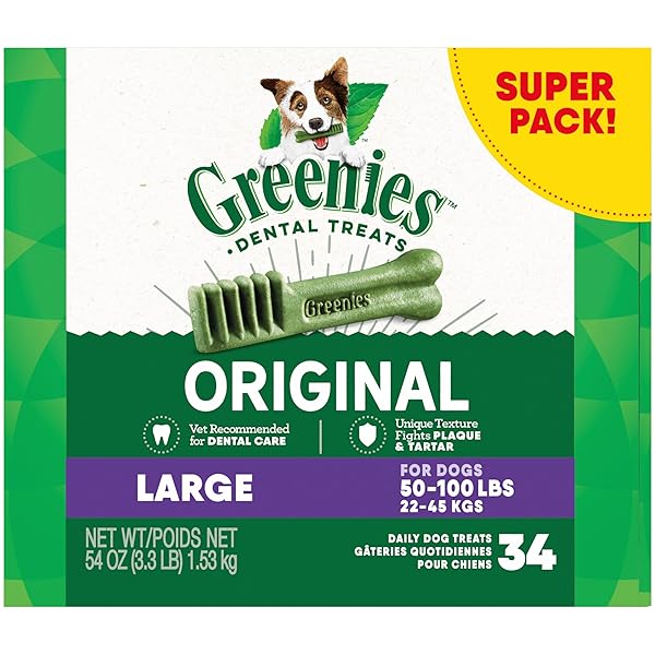 GREENIES ORIGINAL LARGE DENTAL DOG TREATS, 54 OZ. PACK (34 TREATS)