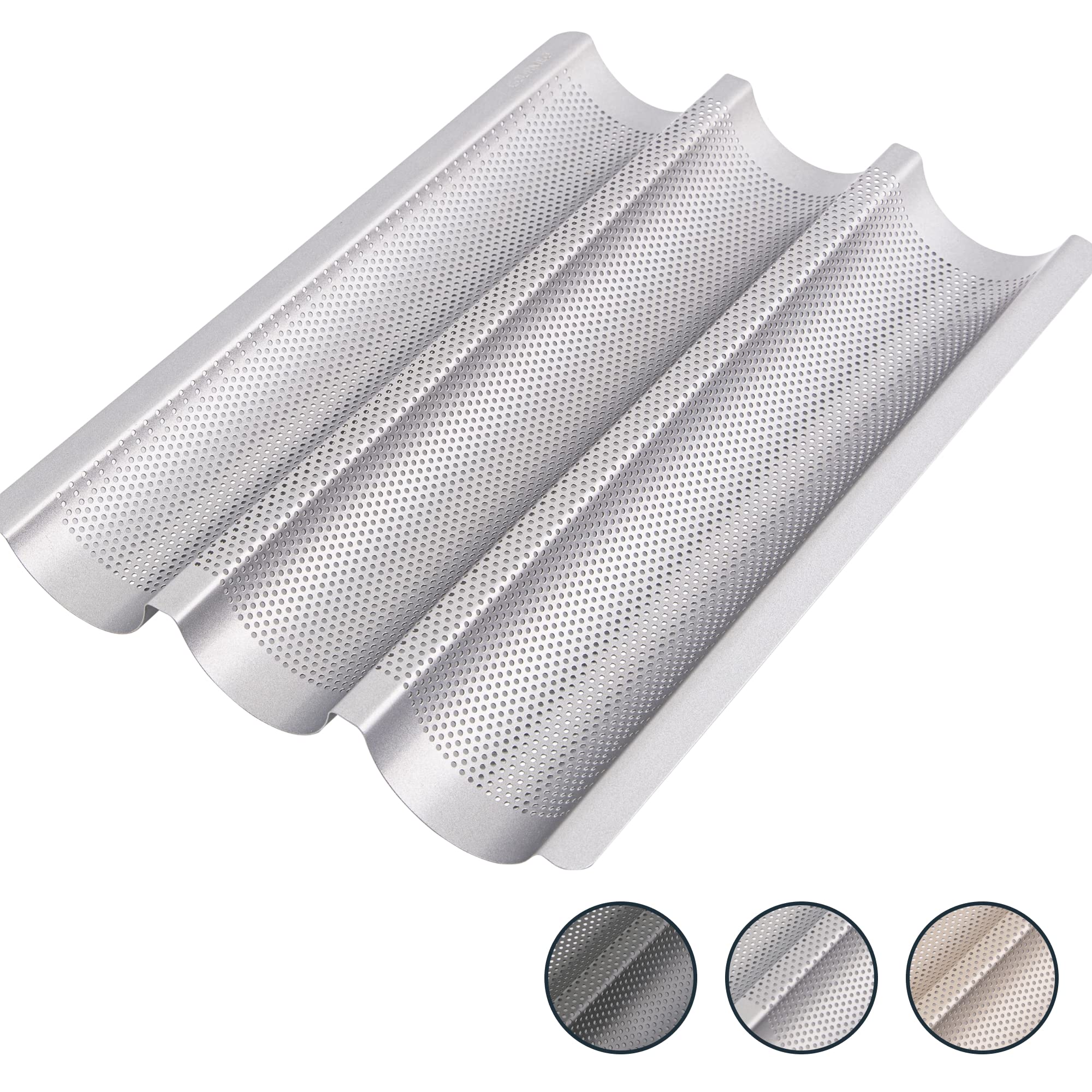 GOURMEO Baguette Baking Tray (3 baguettes), 38 x 24,5 cm, non-stick perforated pan | 2 Year Satisfaction Guarantee | bread crisping tray, bread baking mould, perfectly bakes french-bread, breadstick and bread rolls with delicious crispy crusts