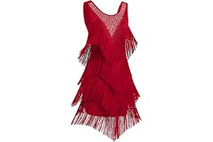 IBAKOM Latin Dance Dress for Women Fringe Sequins Flapper Ballroom Dance Dresses 1920s Tassel Salsa Tango Dancing Costume