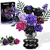 HOGOKIDS Flowers Bouquet Building Set - Valentine 14 Purple Roses Botanical Collection Building Block, 546PCS Artificial Black Rose Gothic Floral Home Office Decor, Birthday Gifts for Women Adults