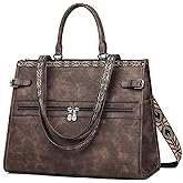 FADEON Laptop Bag for Women Designer PU Leather Large Tote Bags Backpack Purses with 15.6 Laptop Compartment Shoulder Handbag