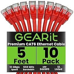 GearIT Cat 6 Ethernet Cable (10-Pack 5 Feet) Cat6