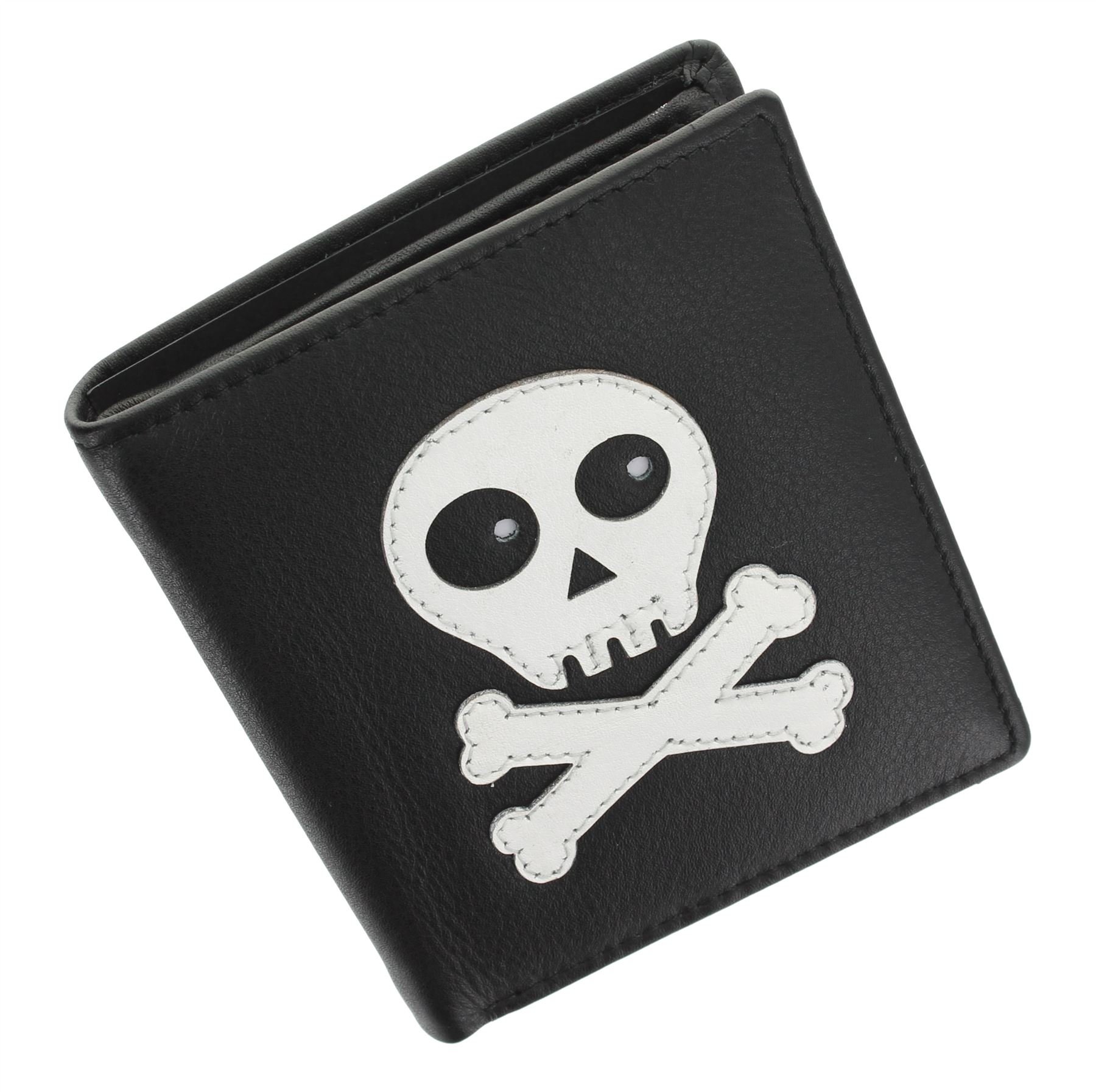 Mala Leather Skull and Crossbone Leather Wallet with Coin Section 167_11 Black
