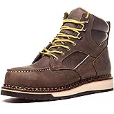 MWORK 6" Moc Toe Work Boots For Men Wedge Sole Leather Waterproof ASTM F2413-18 Safety Metallic Toe EH Rated Arch Support Anti Fatigue