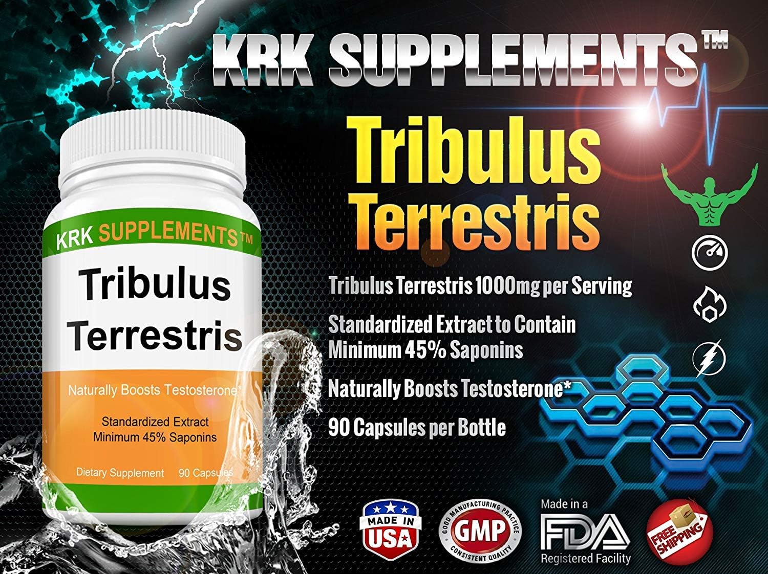 1 Bottle Tribulus Terrestris 1000mg Per Serving 90 Capsules KRK Supplements: Health & Personal Care