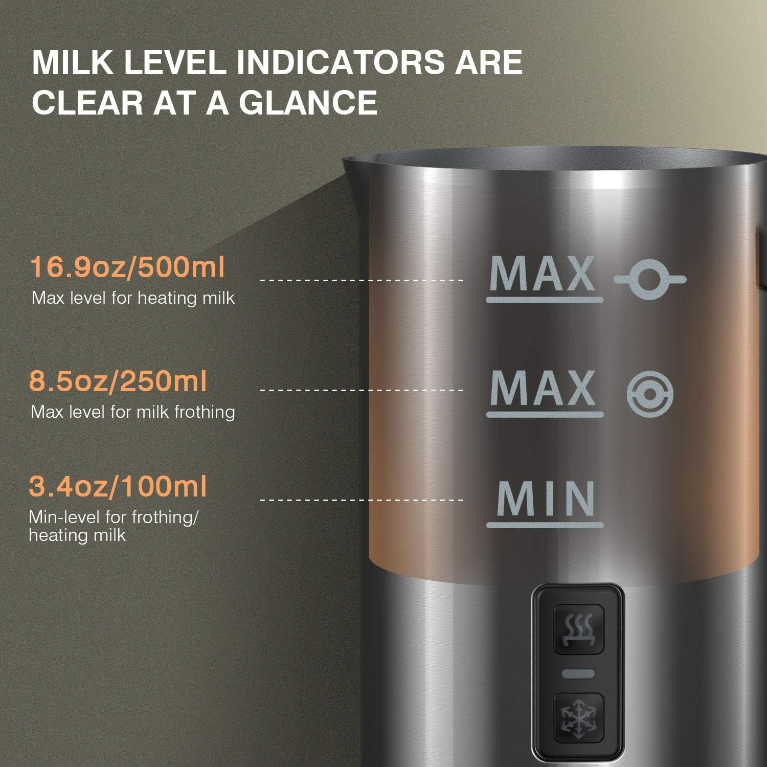 HadinEEon Milk Frother, Stainless Steel 16.9oz/3.4oz Electric Milk Frothr Automatic Milk Steamer, Hot and Cold Foam Maker and Milk Warmer (silver New version): Kitchen & Dining