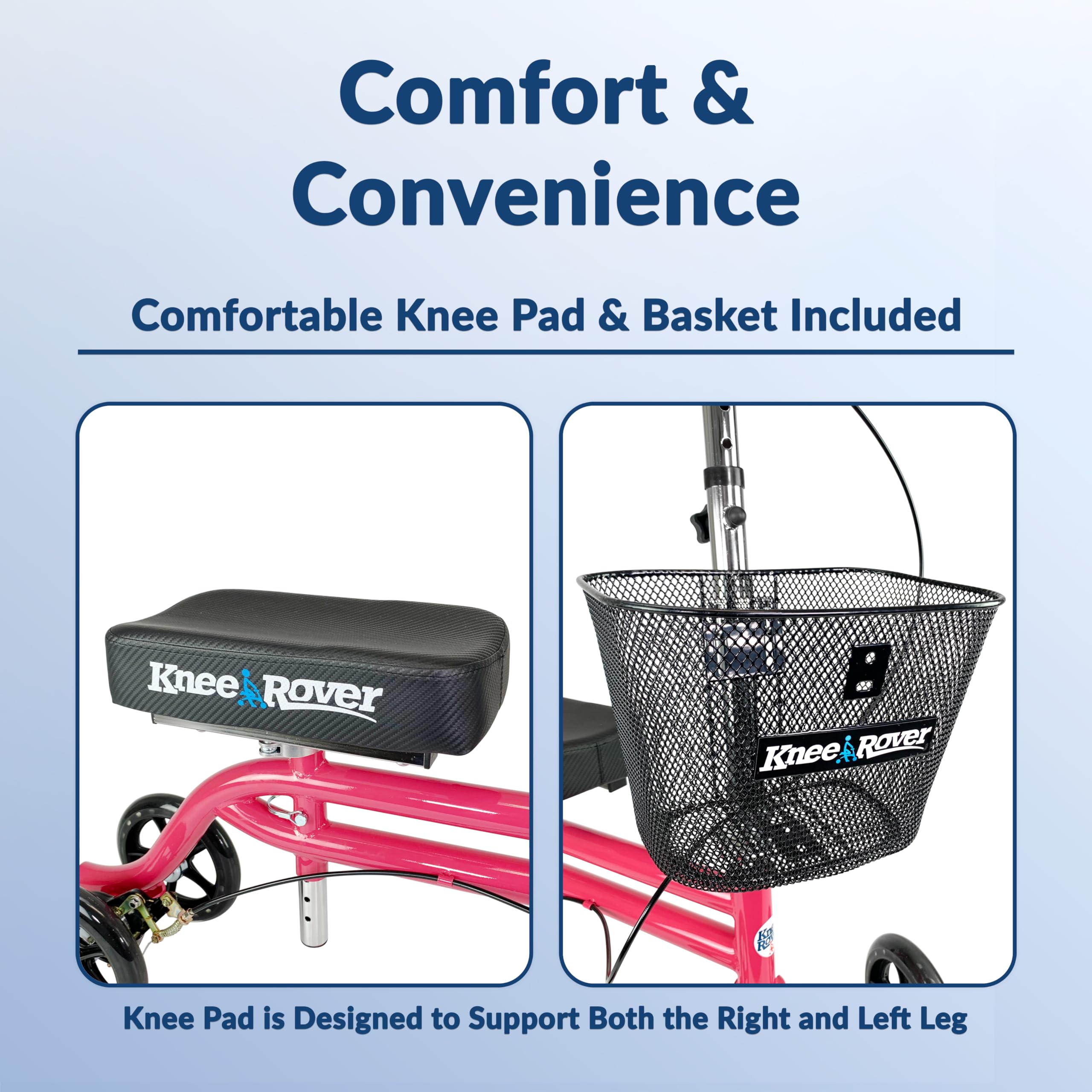 KneeRover Steerable Knee Scooter Knee Walker for Adults for Foot Surgery, Broken Ankle, Foot Injuries - Foldable Knee Rover Scooter for Broken Foot Injured Leg Crutch Alternative with Basket Hot Pink