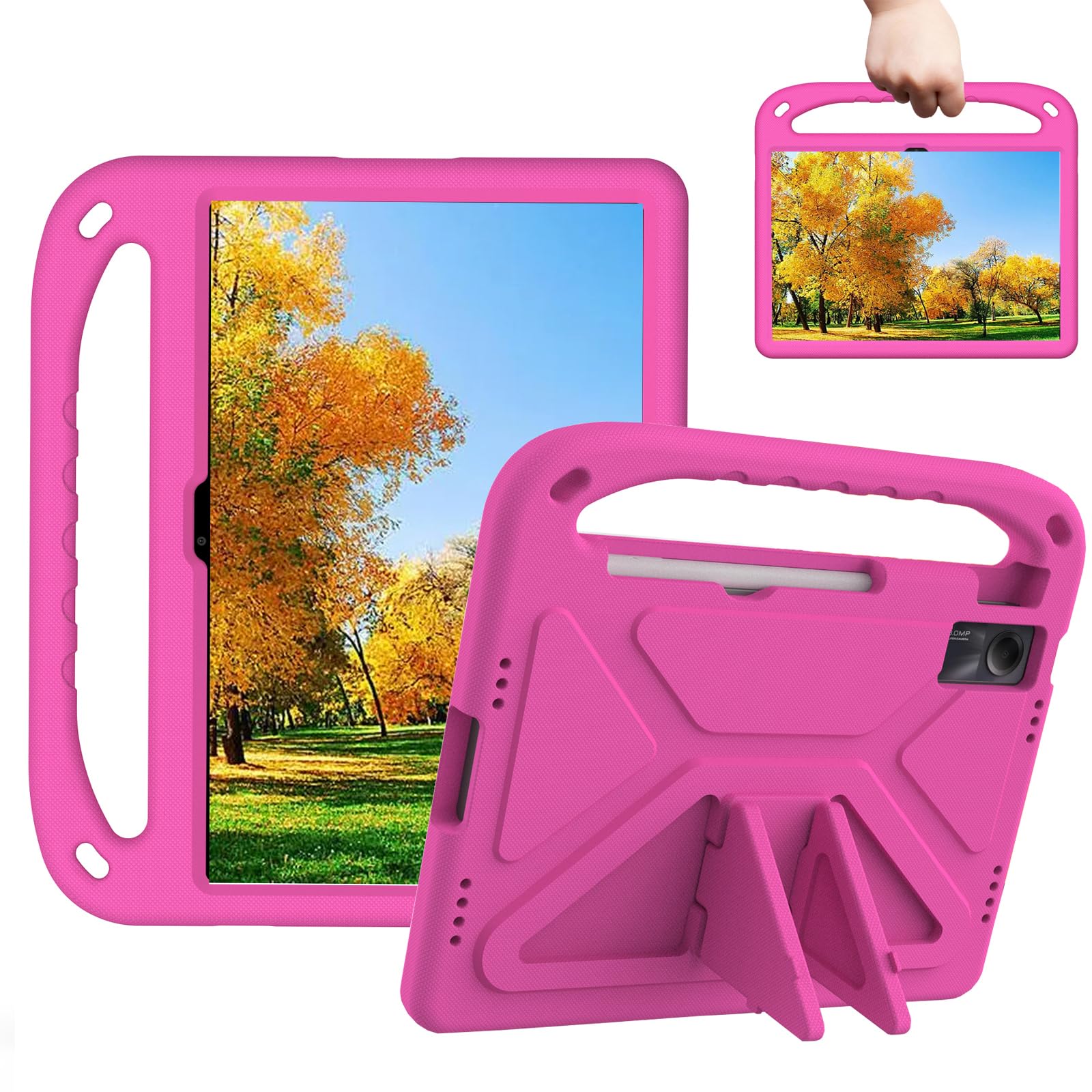 Sfulatdc Kids Tablet Case with Handle and Kickstand Shockproof Full Protection Cover Lightweight for Xiaomi Redmi Pad SE 11 inch Rose