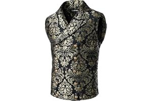 VATPAVE Mens Victorian Double Breasted Vest Gothic Steampunk Waistcoat