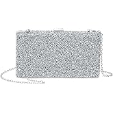 DTGN Evening Bags Clutch Purses for Women Formal, 2-Side Rhinestone Crossbody Handbags Metal Clasp Purse Sparkly for Wedding Guest Party, Silver