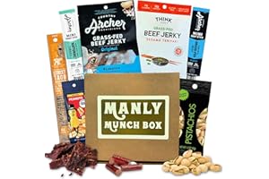 GOODLAND FARMS Manly Munch Box Jerky Gift Box, Curated Assortment of High Protein Snacks, Beef & Turkey Jerky Variety Pack Gift Set, Exotic Meat Gift for Men & Women