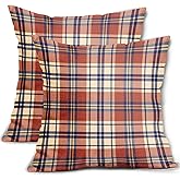 Aytipun Fall Plaid Pillow Covers 18x18 Set of 2 Burnt Orange Blue Rustic Autumn Colored Print Decorative Outdoor Pillowcases Farmhouse Throw Cushion Case Decor for Home Couch Sofa Bed