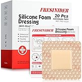FRESINIDER Silicone Foam Dressing with Adhesive Border – Wound Dressing Bandage – Silicone Foam Pad – Pack of 20 – 2 x 2 Inches Large Waterproof Bandages – Self Adhesive Wound Care and Dressings