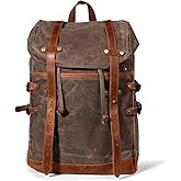 Cymtaml Waxed Canvas Leather Hiking Travel Waterproof Backpack for College Weekend Travel Fit 15in laptops