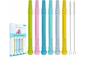 M. Emami - Baby Teether Tubes, 6 Pack Hollow Teething Sticks for Babies 6–18 Months, Infant & Toddler Teething Straw Toys with 2 Cleaning Brush, 100% Food Grade Silicone, BPA-Free & Dishwasher Safe