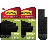 Command Medium and Large Picture Hanging Strips, Damage Free Hanging Picture Hangers, No Tools Wall Hanging Strips for Living Spaces, Black, 16 Medium Pairs and 16 Large Pairs