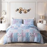 Prime Linens Duvet Cover Set 4 Pcs Floral Blue Double Polyester-Cotton